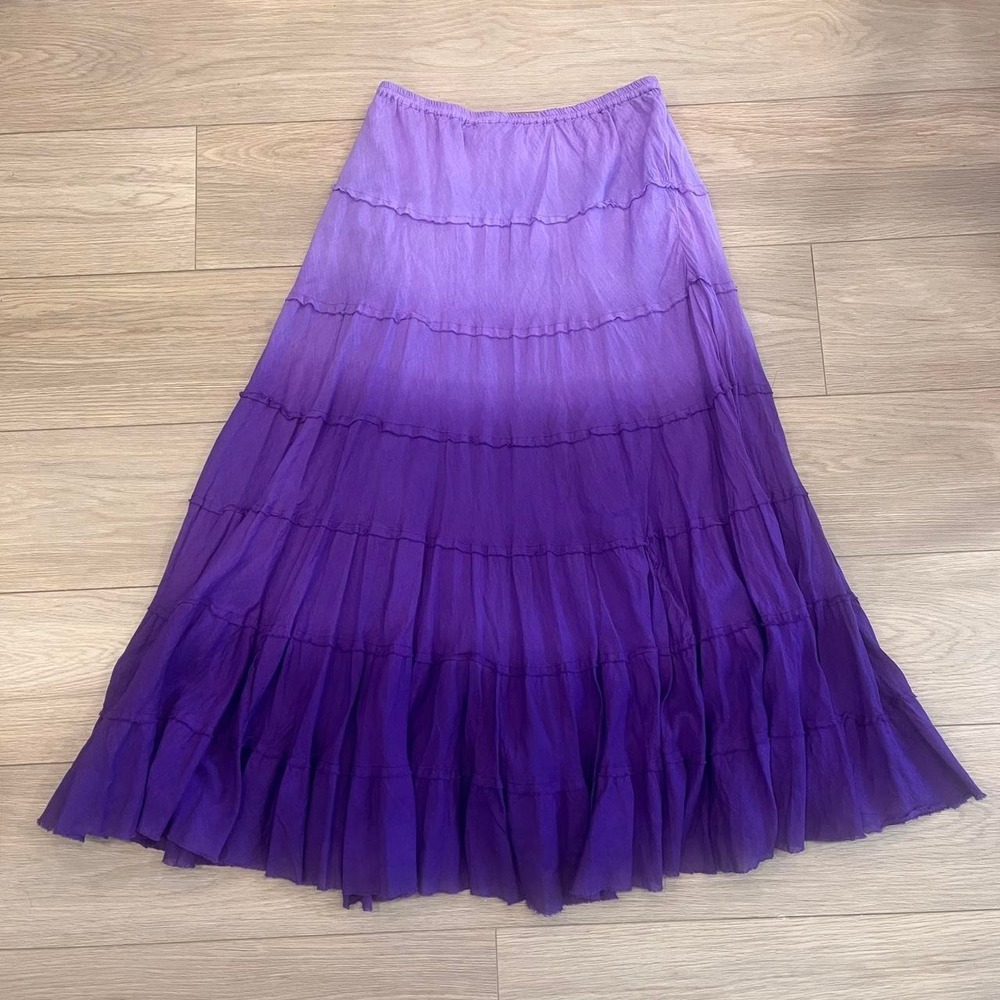 Y2K Boho Ombre tiered Maxi Skirt Purple Women L Fairy Whimsygoth‎ Boho Festival